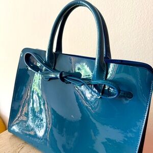 Mansur Gavriel Blue Patent Leather Top-Handle Sun Bag
